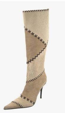 John Casadei Vtg Ponyhair/Suede Neutral point toe stiletto boots, Worn Once,S.10